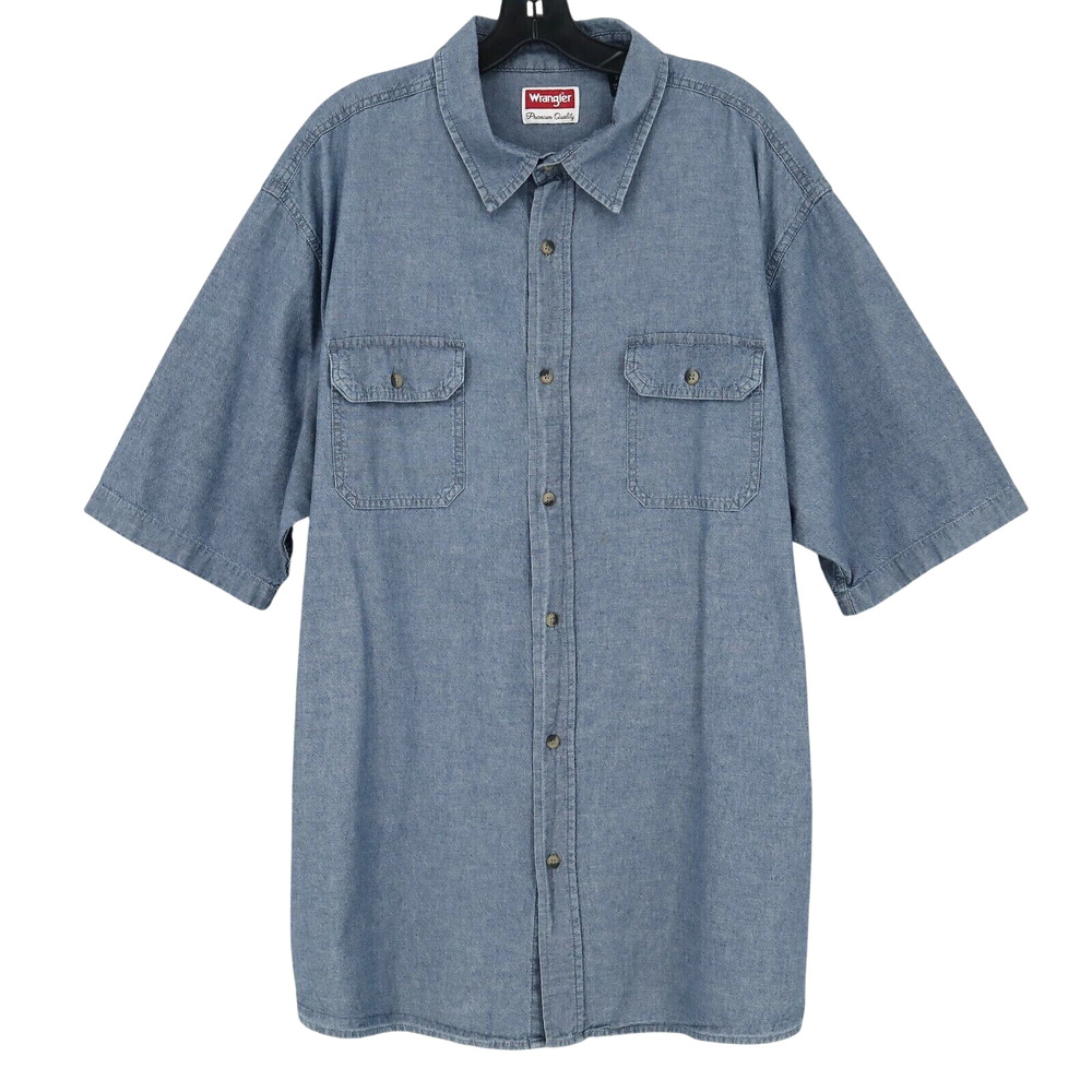 Wrangler Shirt Mens 2XT Big Tall Blue Cotton Casual Button Up Pockets Workwear